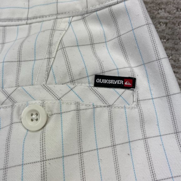 QUIKSILVER Shorts Men 34 White Blue Brown Plaid Short Pants Chino Casual Golf - Picture 7 of 13